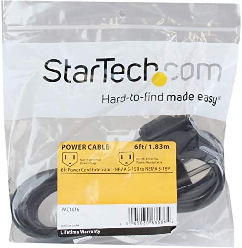 StarTech.com Power Extension Cable - 125V AC - 15A - 6ft - Black