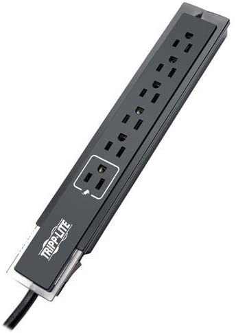 Tripp Lite 6 Outlet Surge Protector Power Strip, Black, 6ft Cord, Tel/Fax/Modem Protection, Right-Angle Plug, $75K INSURANCE (TLP606SSTELB)