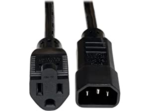 Tripp Lite Standard Computer Power Cord 10A, 18AWG (IEC-320-C14 to NEMA 5-15R) 1-ft.(P002-001-10A) Black