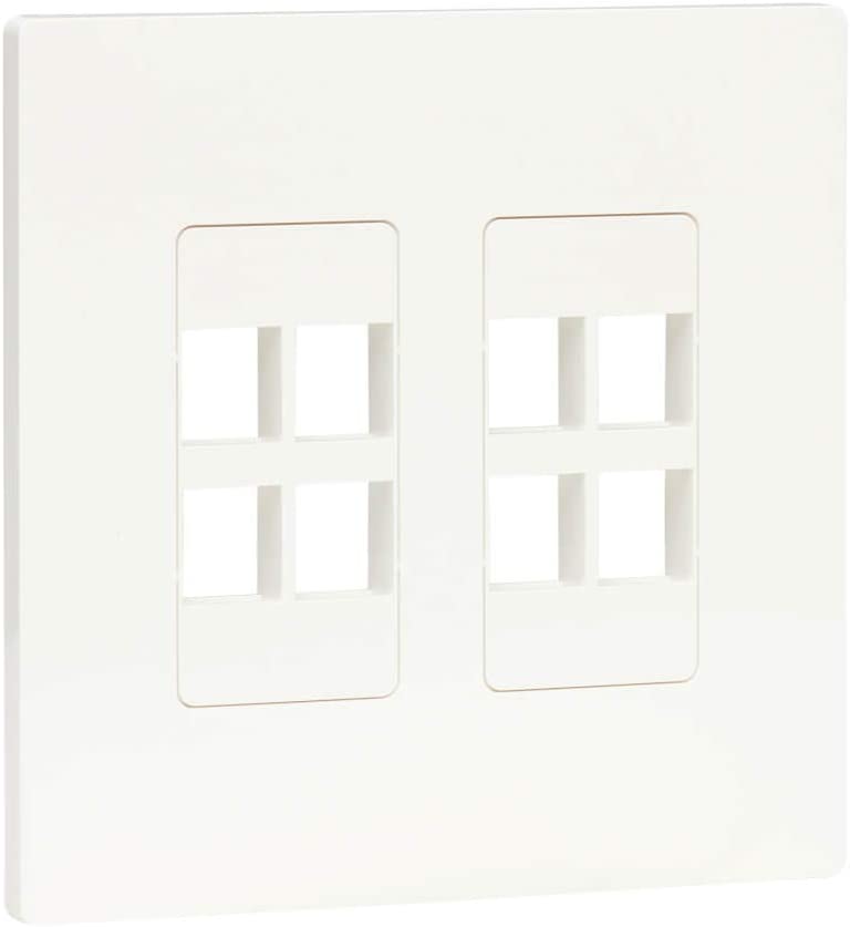 TRIPP LITE 8-Port Universal Keystone Double-Gang Wall Plate, 2-Gang Faceplate, Adaptable, TAA, White (N080-208) 8-Port Wall-Plate