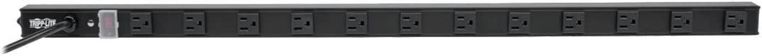 Tripp Lite 12 Outlet Power Strip, 120V, 15A, NEMA 5-15R, 5-15P Plug with 15' Cord, Vertical, Metal, Black, 36" (PS3612B) 15A + 15 ft. Cord (Black) Outlet