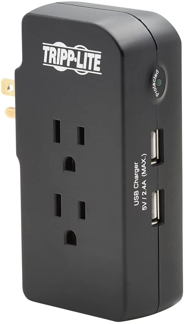Tripp Lite Wall Surge Protector Power Strip Multi Outlet Extender, 3-Outlets & 2 USB Ports, 5-15P Direct Plug, 1050 Joules, 1875 Watts & Dollar 5,000 Insurance (SK3BUAM) 3-Outlets, 2 USB