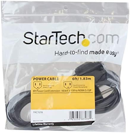 StarTech.com Power Extension Cable - 125V AC - 15A - 6ft - Black
