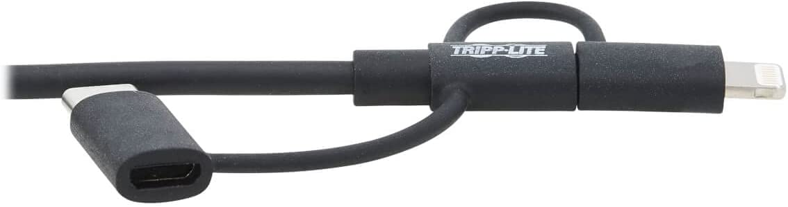 Tripp Lite 3 in 1 Multi Charging USB Cable, USB-A to Lightning, USB Micro B, and USB-C Universal All in One Charger Cable, Sync and Charge Cord, 6 ft. (M101-006-LMC-BK)