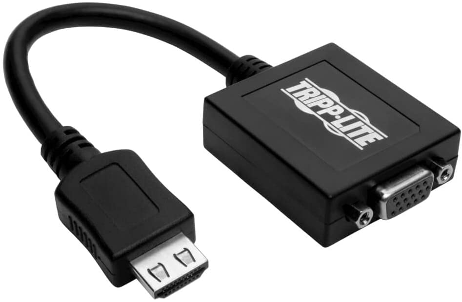 Tripp Lite HDMI to VGA Adapter, 3.5mm Audio Port, 1080p Video, Built-In 6” HDMI cable, for use with Computers, Laptops, Chromebooks, Raspberry Pi Projectors & More (P131-06N), Black HDMI to VGA + Audio