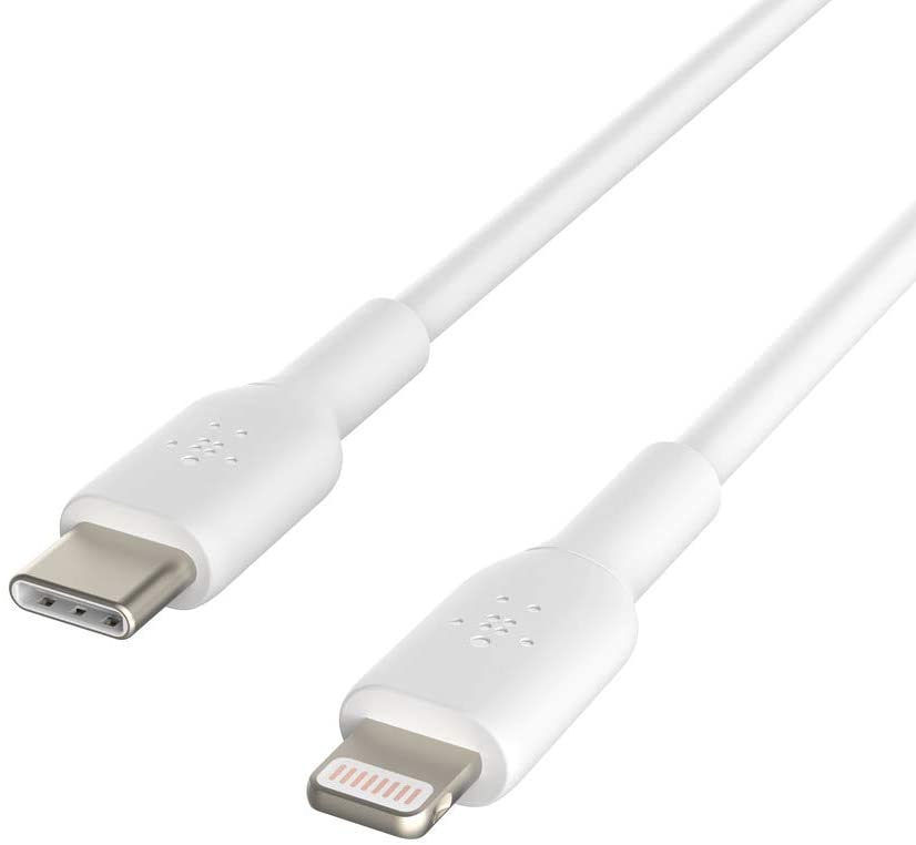 Belkin USB-C to Lightning Cable (iPhone Fast Charging Cable for iPhone 8 or Later) Boost Charge MFi-Certified iPhone USB-C Cable, 3ft/1m, White, Model Number: CAA003bt1MWH PVC 3.3 ft White