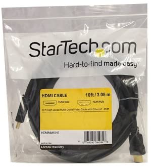 StarTech.com 10ft HDMI Cable - 4K High Speed HDMI Cable with Ethernet - 4K 30Hz UHD HDMI Cord - 10.2 Gbps Bandwidth - HDMI 1.4 Video / Display Cable M/M 28AWG - HDCP 1.4 - Black (HDMIMM10HS) 10 ft / 3m Normal