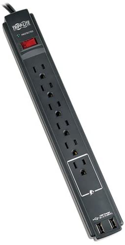 Tripp Lite 6 Outlet Surge Protector Power Strip 6ft Cord 990 Joules Dual USB Charging & INSURANCE (TLP606USBB)