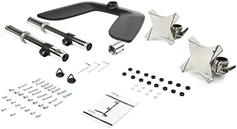 StarTech.com Vertical Dual Monitor Stand - Ergonomic Desktop Stacked Two Monitor Stand up to 27" VESA Mount Displays - Free Standing Universal Monitor Mount - Height Adjustable - Silver (ARMDUOVS) Black & Silver Stand