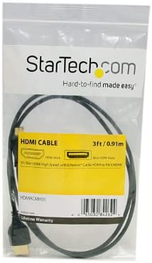 StarTech.com 3 ft Slim High Speed HDMI Cable with Ethernet - HDMI to HDMI Mini M/M (HDMIACMM3S),Black Standard 6 ft