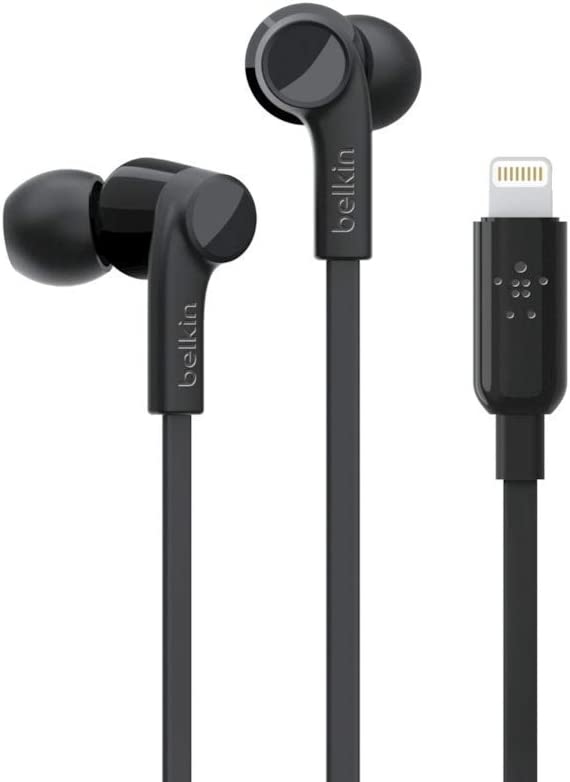 Belkin SoundForm Headphones with Lightning Connector, MFi Certified In-Ear Earphones HeadSet with Microphone, EarBuds with Water & Sweat Resistant for iPhone 13, Pro, Max, 12, Mini, and More (Black) Lightning Black