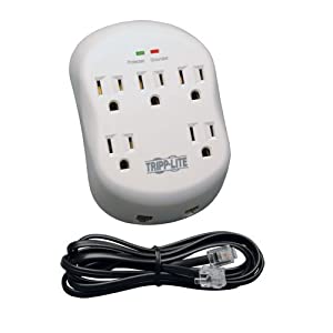 Tripp Lite 5 Outlet Surge Protector Power Strip, Direct Plug In, RJ11 Protection, Lifetime Warranty & $15,000 INSURANCE (SK5TEL-0),White 5 Outlet + TEL Power Strip