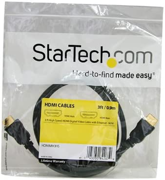 StarTech.com 3 ft High Speed HDMI Cable with Ethernet - Ultra HD 4k x 2k HDMI Cable - HDMI to HDMI M/M - 1080p Audio/Video, Gold-Plated (HDMIMM3HS) Black 3 ft / 1m Normal