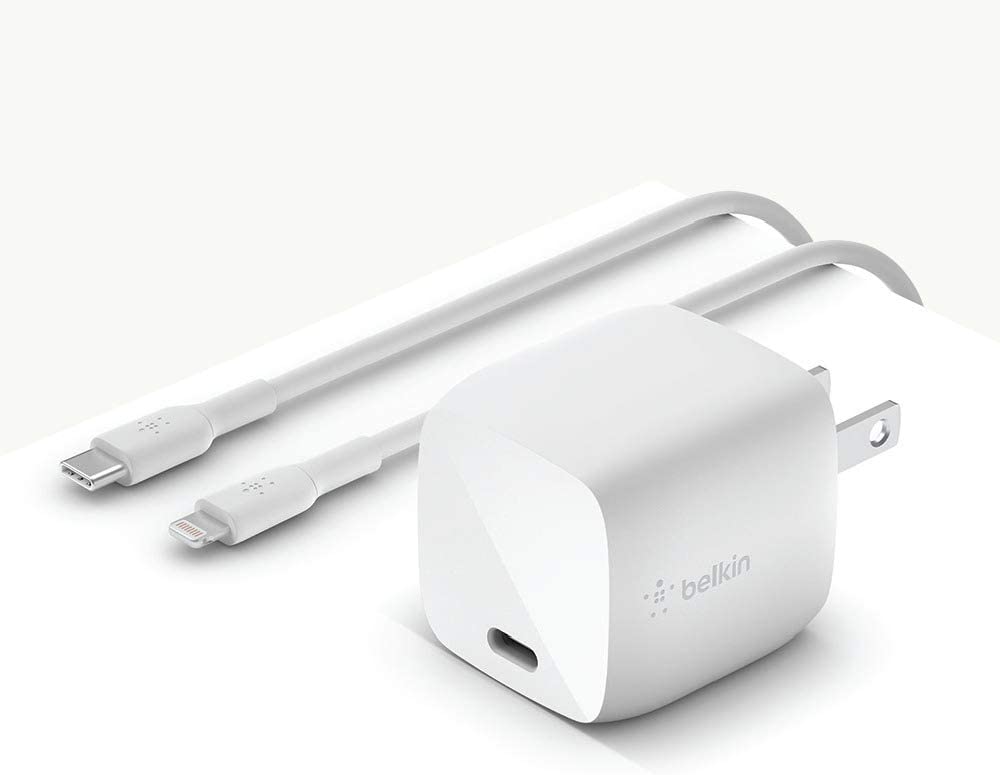 Belkin USB-PD GaN Charger 30W(USB-C Fast Charger for iPhone,MacBook Air,iPad Pro,Pixel, Galaxy, More) iPhone Fast Charger, USB-C Power Delivery with 1M(3.3ft) PVC USB-C to Lightning Cable (WCH001dq) Includes PVC USB-C to Lightning Cable