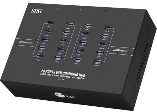 SIIG 20-Port Industrial USB 3.0 Hub with Charging and High Speed Data Transfer Sync (5Gbps) - Includes Sturdy Metal Casing and Cooling Fan (ID-US0611-S1)