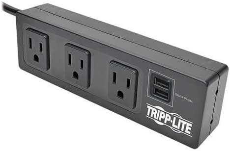Tripp Lite 3 Outlet Surge Protector Power Strip with Desk Clamp, 10ft. Cord, 510 Joules, 2 USB Charging Ports, Black, $20K Insurance & (TLP310USBC)