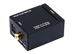Monoprice Digital Coax & Optical Toslink to R/L Stereo Audio Converter and S/PDIF (Toslink) Digital Optical Audio Cable, 3ft Black Audio Converter + Audio Cable