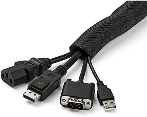 StarTech.com 15' (4.6m) Cable Management Sleeve - Flexible Coiled Cable Wrap - 1.0-1.5" Dia. Expandable Sleeve - Polyester Cord Manager/Protector/Concealer - Black Trimmable Cable Organizer 1.40"x3.90"x15.09ft