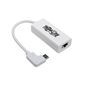 Tripp Lite Right Angle USB C to Ethernet Adapter, Thunderbolt 3 to Ethernet Adapter, Gigabit Ethernet Adapter, USB 3.1 Gen 1, 10/100/1000 Mbps, White (U436-06N-GBW-RA)