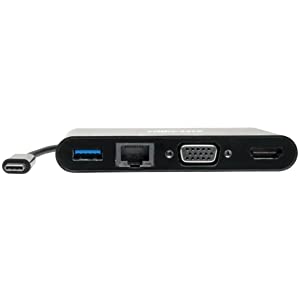 Tripp Lite USB-C Hub with 4K HDMI, 1080P VGA, Gigabit Ethernet, USB-A 3.0, Thunderbolt 3, DisplayPort Alt Mode, 5 Gbps, Black (U444-06N-HV4GUB) Black USB/GbE/VGA/HDMI