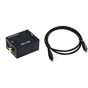 Monoprice Digital Coax & Optical Toslink to R/L Stereo Audio Converter and S/PDIF (Toslink) Digital Optical Audio Cable, 3ft Black Audio Converter + Audio Cable