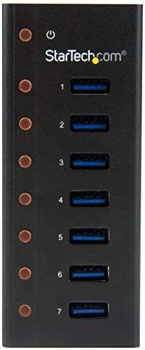 StarTech.com 7 Port USB 3.0 Hub (5 Gbps) - Metal Enclosure - Desktop or Wall Mountable - Rugged & industrial Powered USB Expander and Splitter Hub (ST7300U3M) Black (Metal) Mountable Cable