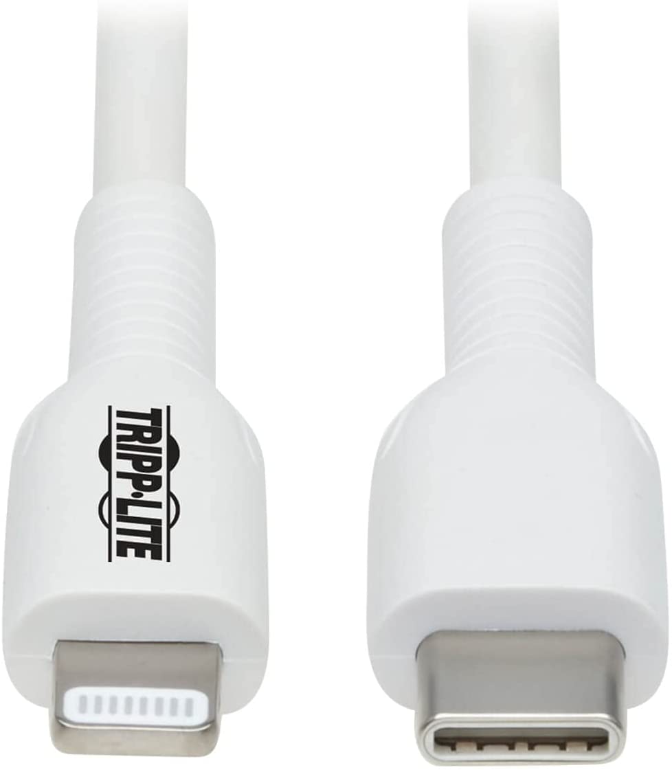 Tripp Lite USB C to Lightning Sync/Charge Cable, 6.6 feet / 2 Meter, White MFI Certified M/M (M102-02M-WH) 2 Meters