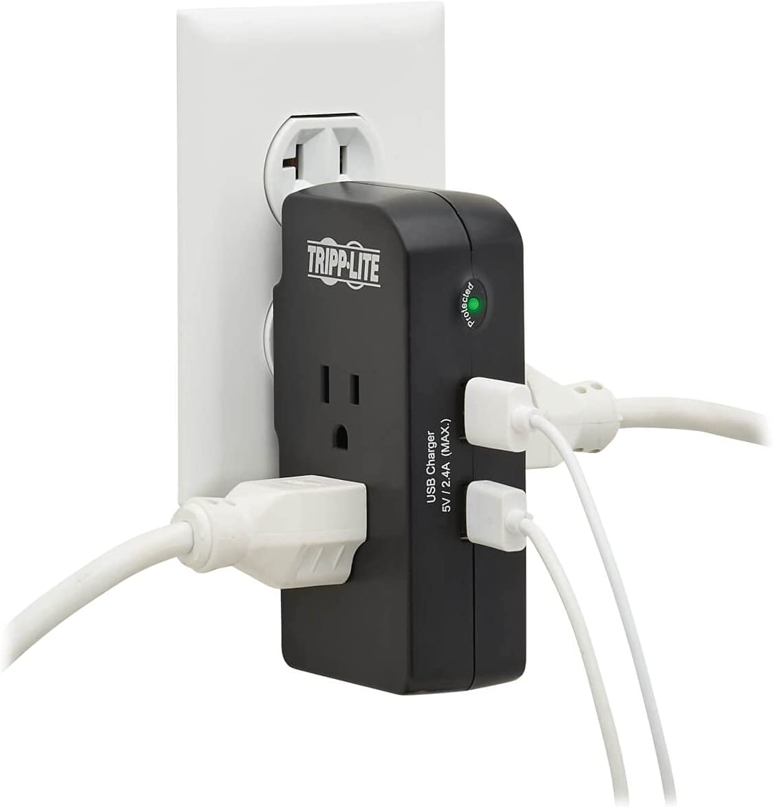 Tripp Lite Wall Surge Protector Power Strip Multi Outlet Extender, 3-Outlets & 2 USB Ports, 5-15P Direct Plug, 1050 Joules, 1875 Watts & Dollar 5,000 Insurance (SK3BUAM) 3-Outlets, 2 USB
