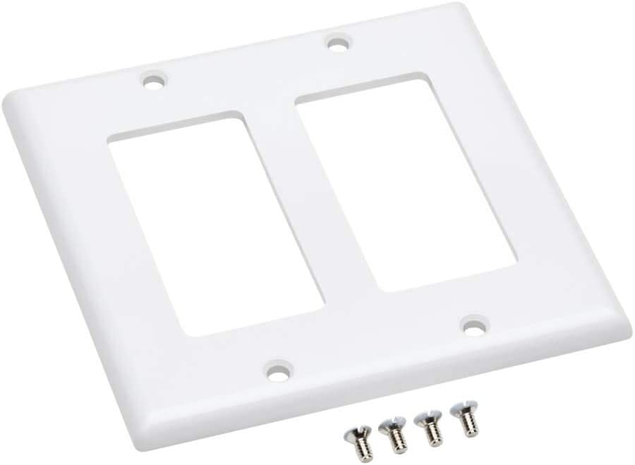 Tripp Lite Double Gang Wall Plate, 2-Gang Decora Style Face Plate, Device Plate Cover, Vertical, White (N042-100-WH) Double-Gang Face Plate