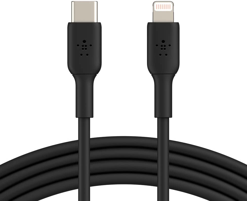 Belkin USB-C to Lightning Cable (iPhone Fast Charging Cable for iPhone 8 or later) Boost Charge MFi-Certified iPhone USB-C Cable, 3ft/1m, Black, Model: CAA003bt1MBK Black 3.3 ft PVC USB C Cable
