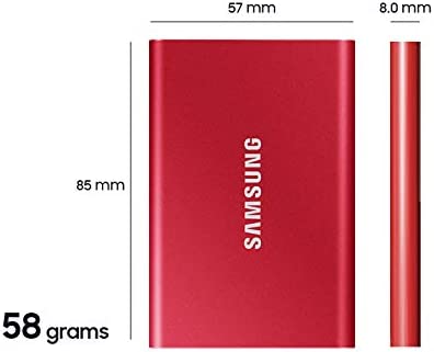 SAMSUNG T7 2TB, Portable SSD, Red, up to 1050MB/s, USB 3.2 Gen2, Gaming, Students & Professionals, External Solid State Drive (MU-PC2T0R/AM), Red Red 2 TB