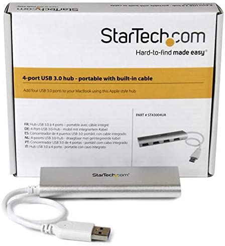 StarTech.com 4 Port Portable USB 3.0 Hub with Built-in Cable - Aluminum and Compact USB Hub (ST43004UA) Aluminum 4 x USB-A with Built in Cable