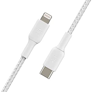 Belkin BoostCharge Nylon Braided USB C to Lightning Cable 3.3ft/1M - MFi Certified 18W Power & BoostCharge USB C 30W GaN Wall Charger - iPhone Charger w/Power Delivery - iPhone Charger White 3.3 ft Braided USB C Cable + 30W Charger