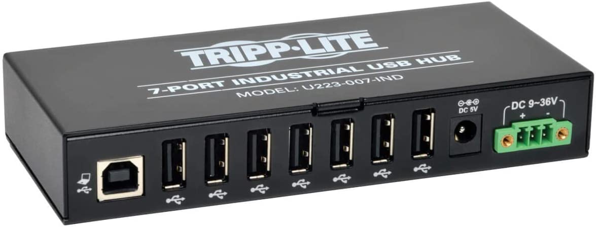 Tripp Lite 7-Port Rugged Industrial USB 2.0 Hi-Speed Hub w 15KV ESD Immunity and metal case, Mountable(U223-007-IND),Black
