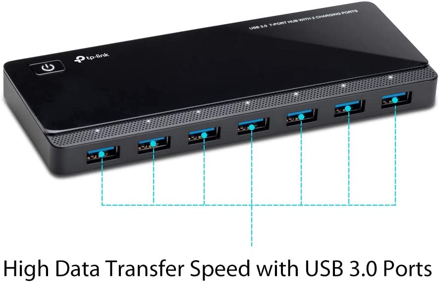 TP-Link Powered USB Hub 3.0 with 7 USB 3.0 Data Ports and 2 Smart Charging USB Ports. Compatible with Windows, Mac, Chrome & Linux OS, with Power On/Off Button, 12V/4A Power Adapter(UH720)