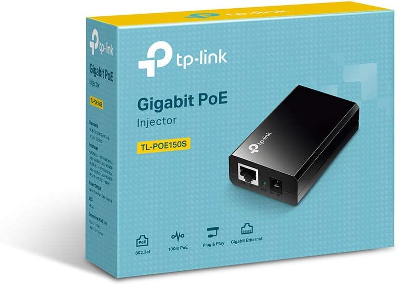 TP-LINK 802.3af Gigabit PoE Injector | Convert Non-PoE to PoE Adapter | Auto Detects the Required Power, up to 15.4W | Plug & Play | Distance Up to 100 meters (328 ft.) | Black (TL-PoE150S) PoE Injector (15W)