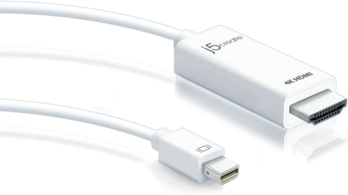 J5 create Mini DisplayPort to 4K HDMI Cable by j5create | Supports up to 4K x 2k @ 30Hz & 3D Video formats Over HDMI | 6 FT (White) Adapter | Compatible with Windows, Mac, Laptops, etc