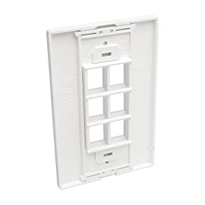 Tripp Lite N080-106 Single-Gang 6-Port Universal Keystone Wall Plate, Cat5/6/6a, USB, HDMI, DisplayPort, RCA, White 6-Port Wall-Plate