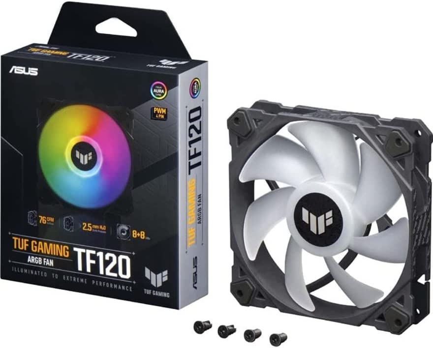ASUS TUF Gaming TF120 ARGB Chassis Fan 3-Pin Customizable LEDs Blade, Advanced Fluid Dynamic Bearing, 120mm PWM Control, Anti-vibration Pads, Double-layer LED Array for Computer Case & Liquid Radiator