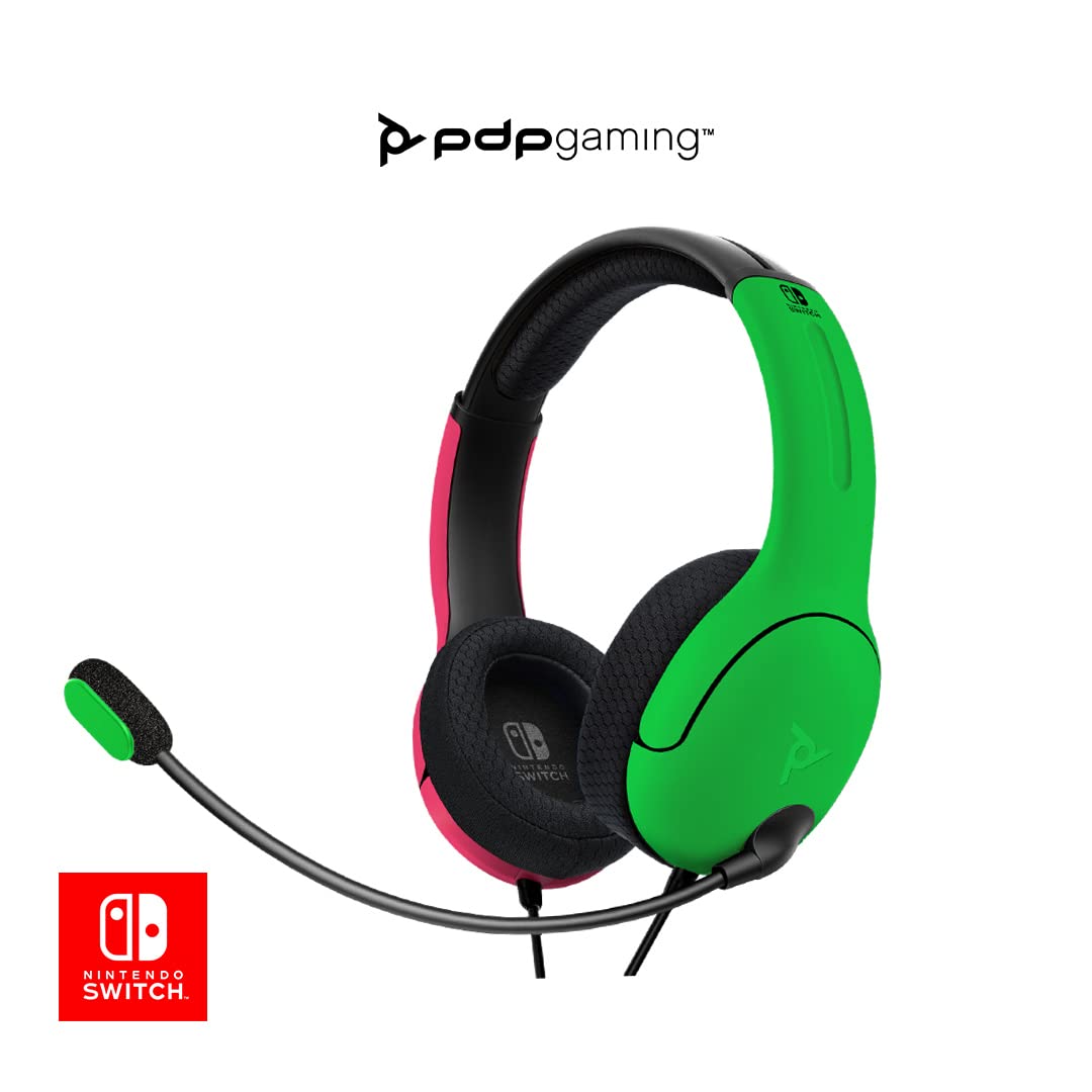 PDP Gaming LVL40 Stereo Headset with Mic for Nintendo Switch - PC, iPad, Mac, Laptop Compatible - Noise Cancelling Microphone, Lightweight, Soft Comfort On Ear Headphones - Splatoon 2 Pink & Green Pink/Green Headset