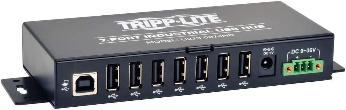 Tripp Lite 7-Port Rugged Industrial USB 2.0 Hi-Speed Hub w 15KV ESD Immunity and metal case, Mountable(U223-007-IND),Black