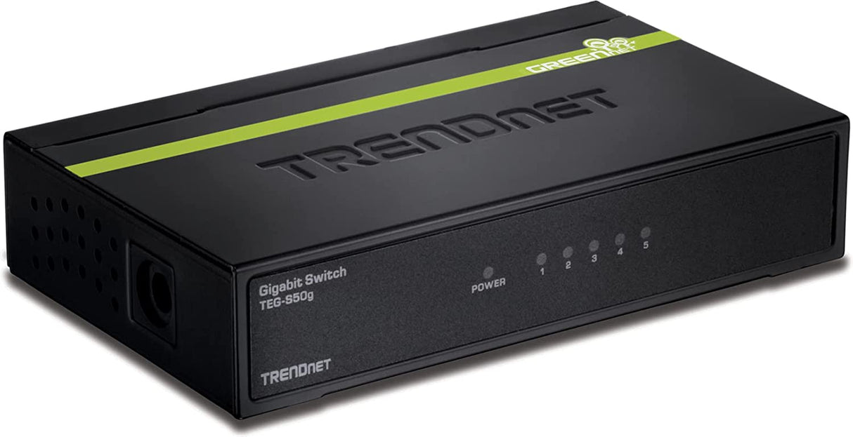 TRENDnet 5-Port Unmanaged Gigabit GREENnet Desktop Metal Switch, Ethernet-Network Switch, 5 x Gigabit Ports, Fanless, 10 Gbps Switching Fabric, Lifetime Protection, Black, TEG-S50g