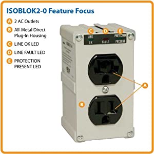 Tripp Lite Isobar 2 Outlet Surge Protector Power Strip, Direct Plug In, Metal, Lifetime Limited Warranty & Dollar 10,000 Insurance (ISOBLOK2-0), White White Power Strip