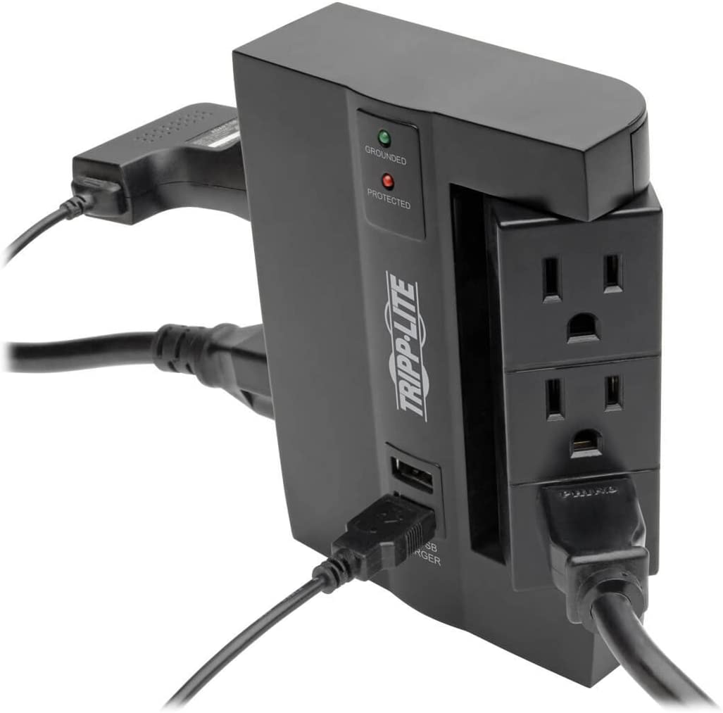 TRIPP LITE 6 Outlet Surge Protector Power Strip, 3 Rotatable Outlets, Wall Tap/Direct Plug in, 1080 Joules, 2 USB Charging Ports, Limited Warranty & $20, 000 Insurance (SWIVEL6USB)
