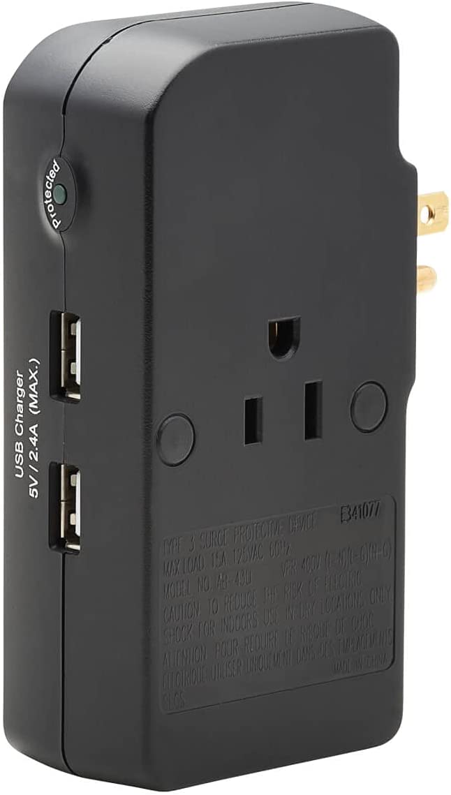 Tripp Lite Wall Surge Protector Power Strip Multi Outlet Extender, 3-Outlets & 2 USB Ports, 5-15P Direct Plug, 1050 Joules, 1875 Watts & Dollar 5,000 Insurance (SK3BUAM) 3-Outlets, 2 USB