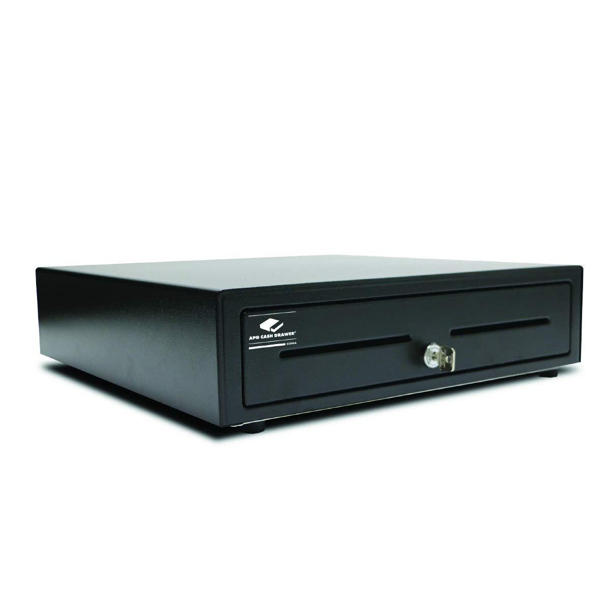 APG Standard- Duty 16” Electronic Point of Sale Cash Drawer | Vasario Series VB320-1-BL1616-B10 | with CD-101A Cable | Printer Compatible | Plastic Till with 5 Bill/ 8 Coin Compartments | Black Printer-Driven 24V (with Cable) - Black 16" - 5x8