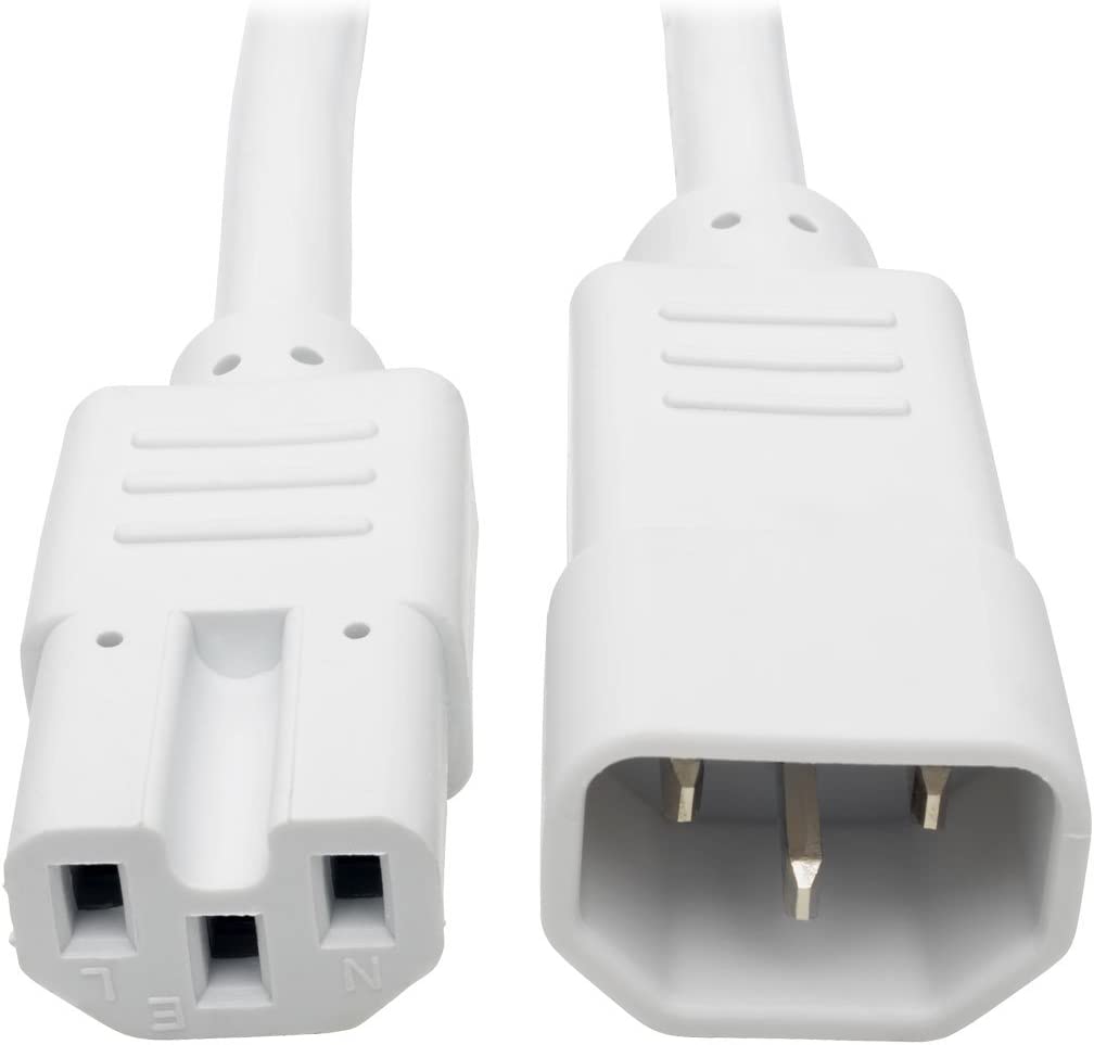 Tripp Lite 3ft Heavy Duty Computer Power Extension Cord 15A, 14 AWG, C14 to C15, White 3'(P018-003-AWH) White 3 ft. Power Cord