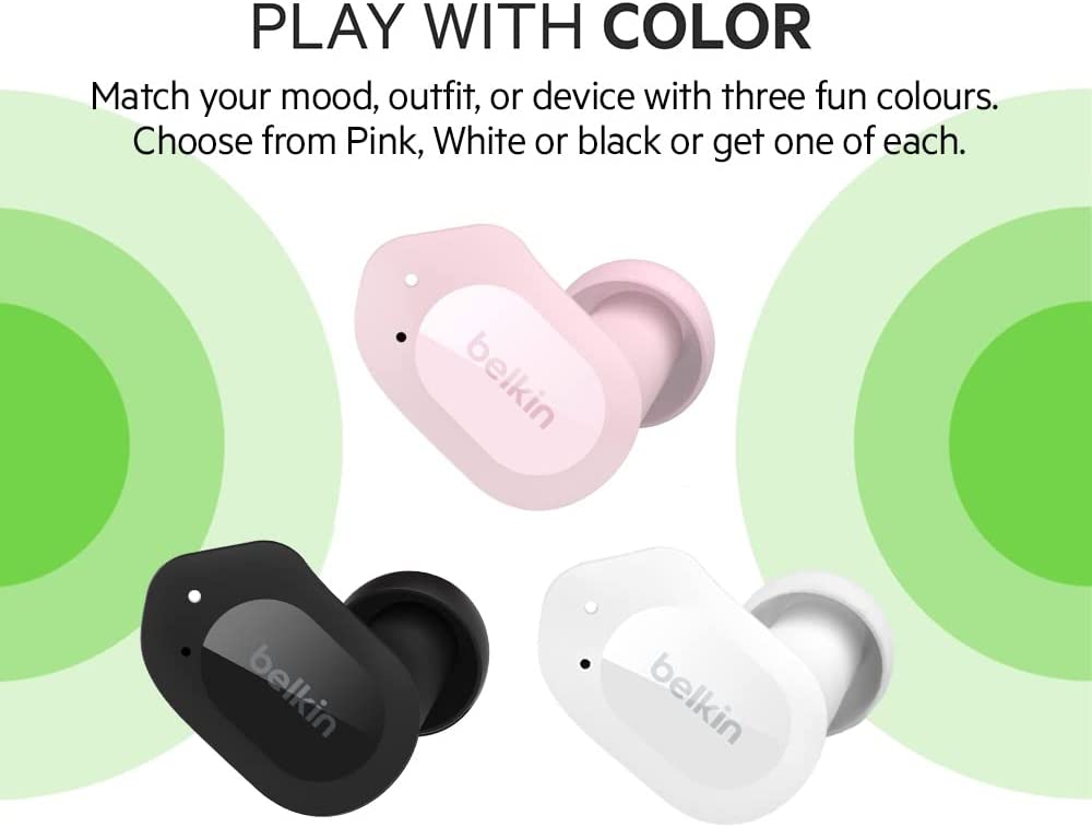 Belkin Wireless Earbuds, SoundForm Play True Wireless Earphones with USB C Quick Charge, IPX5 Sweat and Water Resistant, 38 Hour Play Time for iPhone, Galaxy, Pixel and More - White Cloud