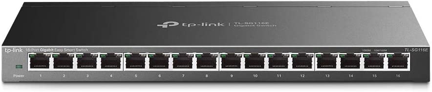 TP-Link 16 Port Gigabit Switch Easy Smart Managed Plug & Play Limited Lifetime Protection Desktop/Wall-Mount Sturdy Metal w/ Shielded Ports Support QoS, Vlan, IGMP and LAG (TL-SG116E) 16 Port w/ Enhanced Features