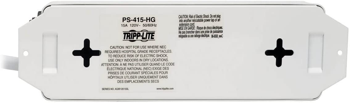 Tripp Lite Medical-Grade Power Strip, 4 Hospital-Grade Outlets, 15 ft. Cord, UL 1363 (PS-415-HG) Not for Patient Care Vicinity 4 Outlet